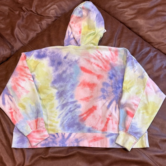 NIKE Tie-Dye Swoosh Half Crop Hoodie Sweatshirt L Purple Pink Tennis-ball-Green - Picture 6 of 10
